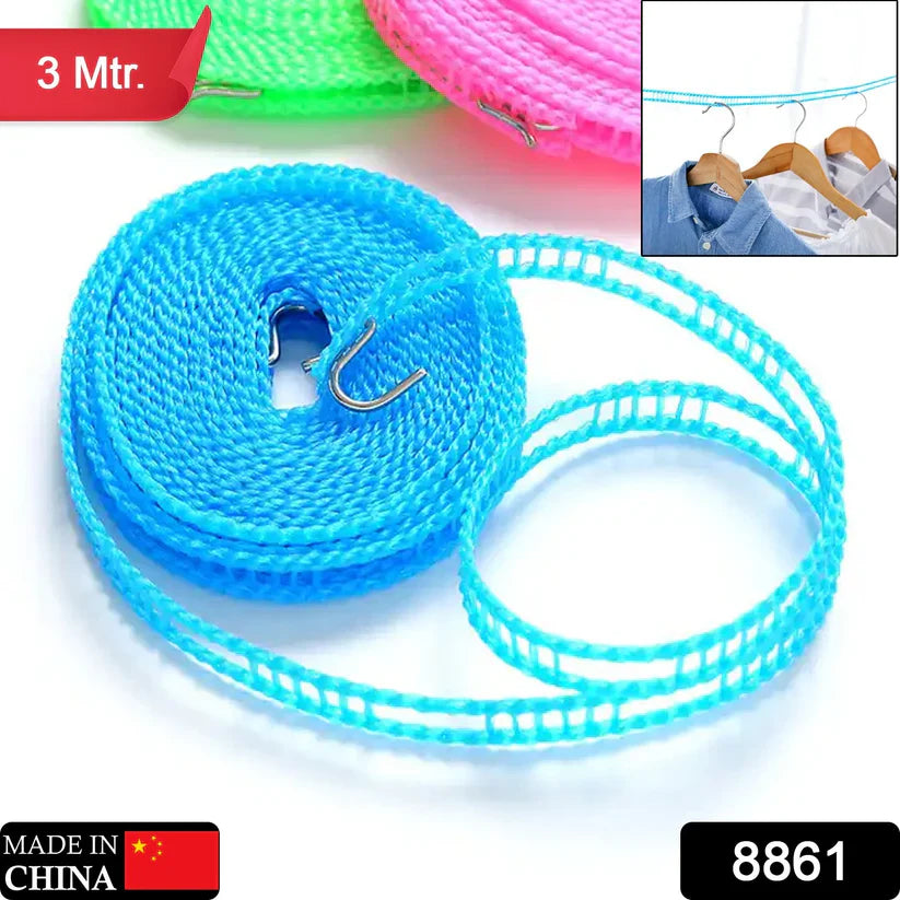 Anti-Slip Clothesline Rope - Nylon, Hooks, Indoor/Outdoor