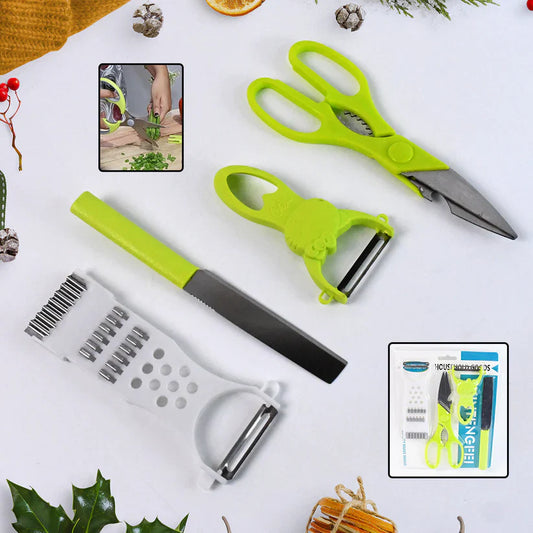 4-Piece Kitchen Cutting Set: Scissors, Peeler, Grater / Slicer, and Knife
